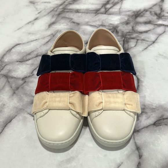 1000% Auth. Gucci ace velvet bow & leather sneaker 36 - Picture 3 of 8